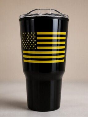 911 Dispatcher Black Tumbler with Yellow Striped Flag Design